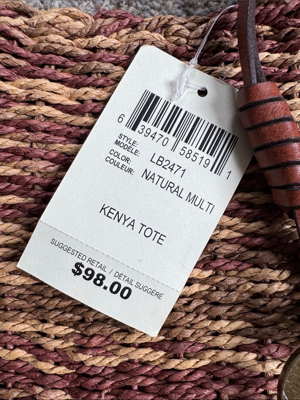 Lucky Brand Woven Straw Tote in Brown and Tan with Leather Straps - Picture 4 of 8